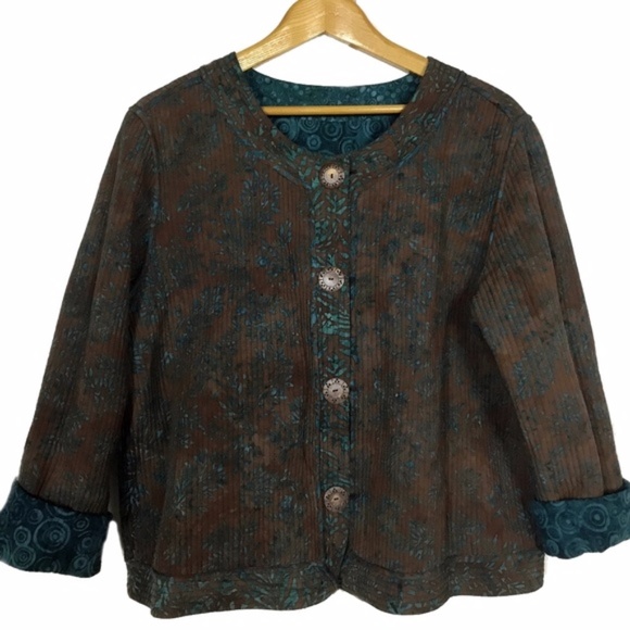 Reversible Brown and Teal Quilted BOHO Jacket - Picture 3 of 8